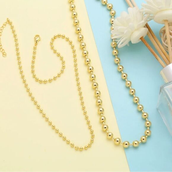 Gold Beaded Ball Chain Necklace Set - Picture 9 of 9